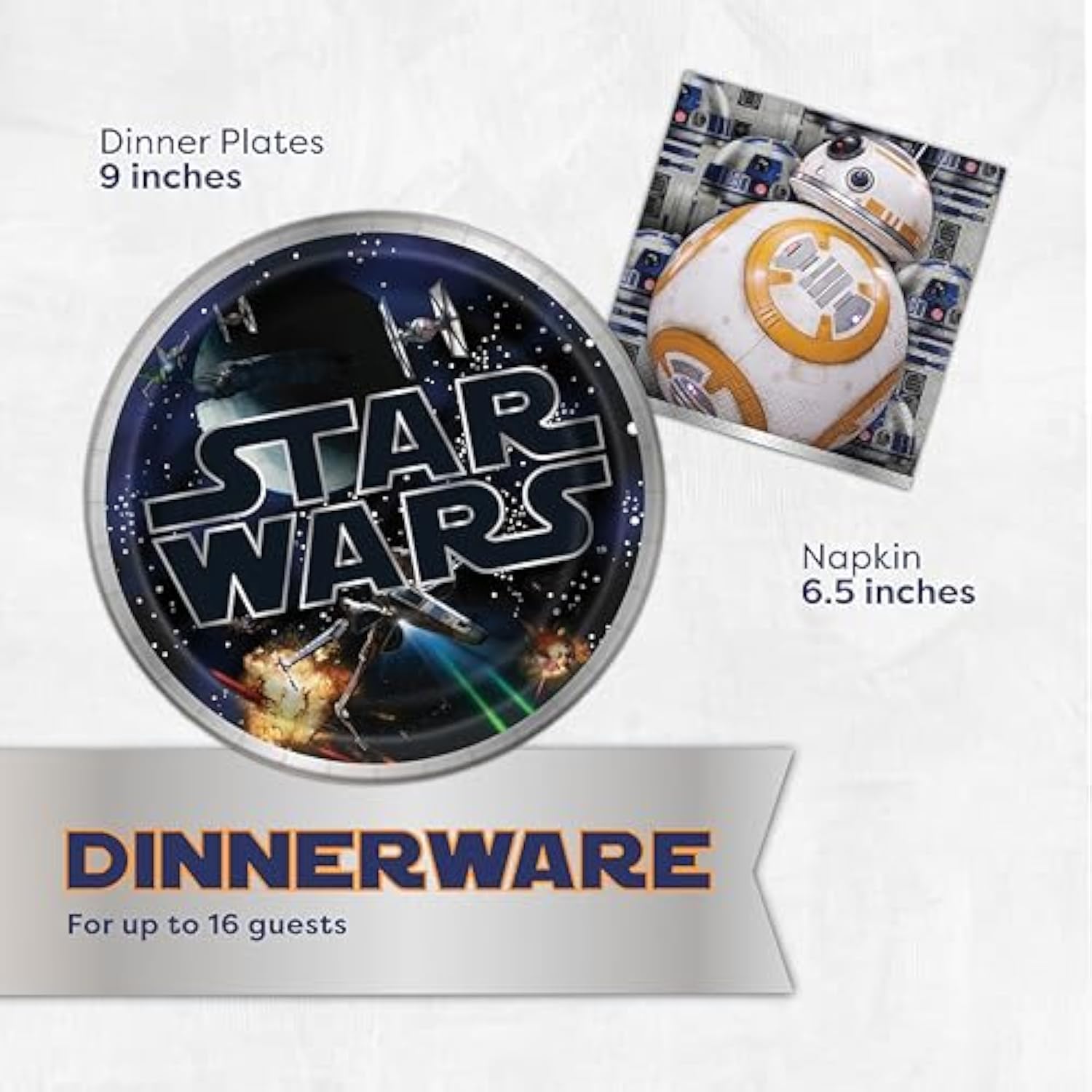 Star Wars Birthday Decorations Set | Star Wars Party Decorations | Banner, Tablecloth, 8 Balloons, 16 Plates, 16 Napkins, Sticker | Officially Licensed