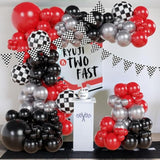 Race Car Balloon Arch Garland Kit 126Pcs Red Black And Metallic Silver Balloons With Checkered Foil Balloons And Checkered Flag Banner For Two Fast Birthday Party Decorations