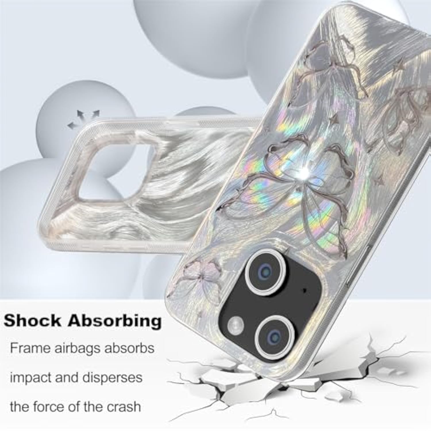 For Iphone 13 Case & Iphone 14 Case Shiny Silver Butterfly Design,Trendy Cute Soft Slim Shockproof Tpu Protective Phone Cases Cover For Women Girls Aesthetic Glitter,Iphone 14/13 6.1"