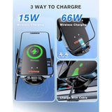 Wireless Car Charger, 15W Fast Charging Car Phone Holder Auto Clamping, Phone Mount For Car Dashboard Air Vent Windshield, For All Iphone Android (Black)