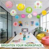 Spring Hanging Decorations – 14 Pack Pastel Bunny & Daisy Paper Lanterns, Pom Poms & Fans – Spring Decorations For Classroom, Office, Birthday