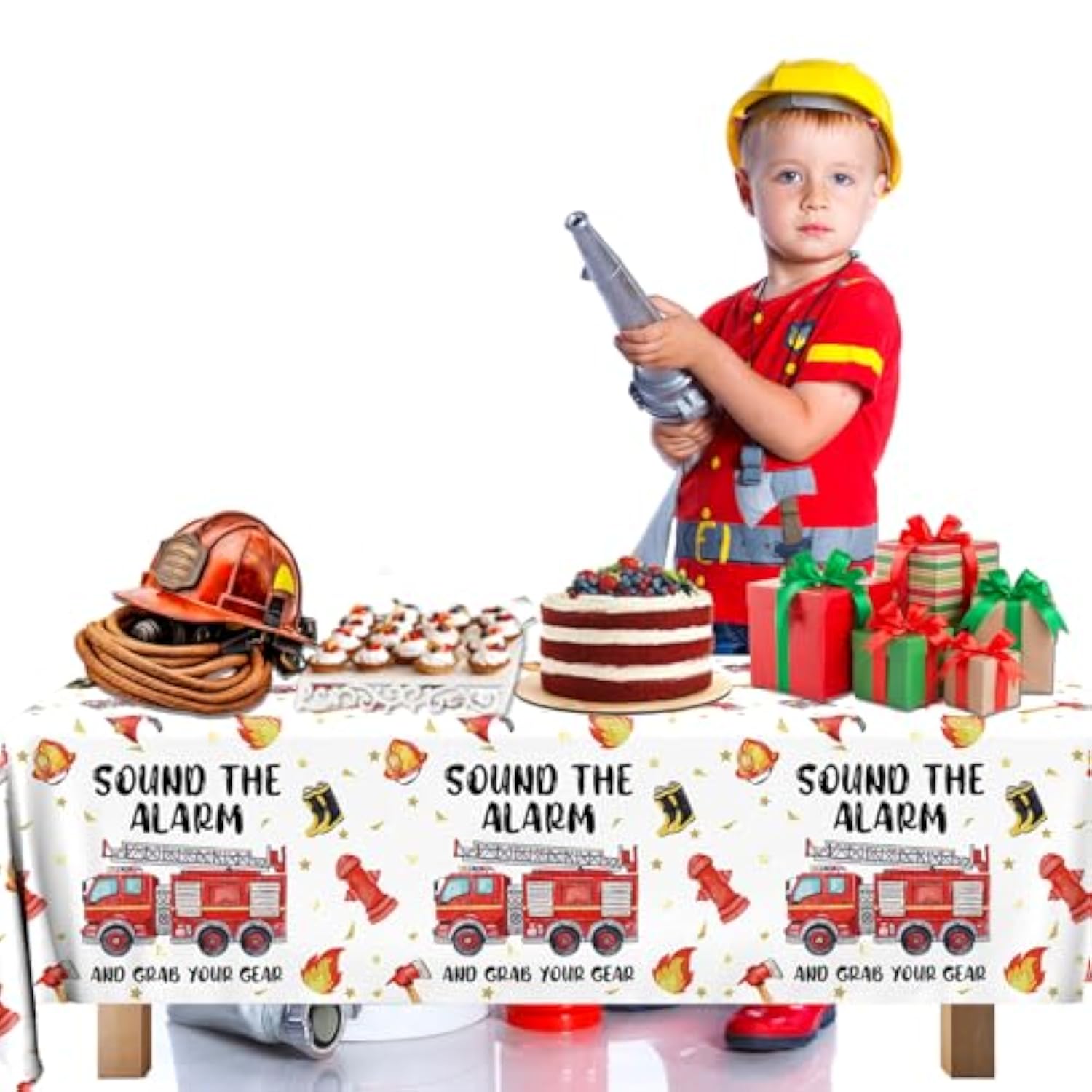 Fire Truck Birthday Party Tablecloth 3Pcs Firefighter Table Cover Firefighter Party Table Cover Decorations, Firetruck Fireman Theme Birthday Baby Shower Table Cloth 51 X 87 Inch