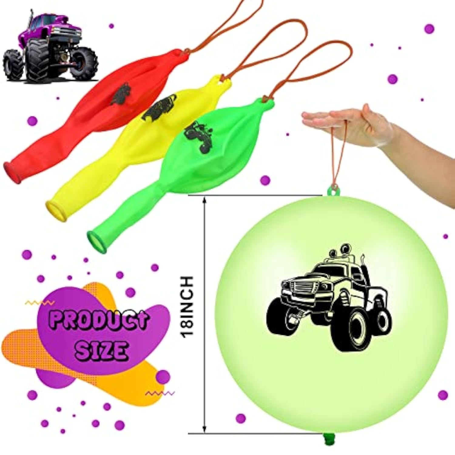 36 Pcs Truck Punch Balloons Truck Party Decorations Ball Colorful Punching Latex Balloons With Rubber Bands Birthday Party Favors For Boys Baby Shower Fun Games Supplies Goodie Bag Fillers