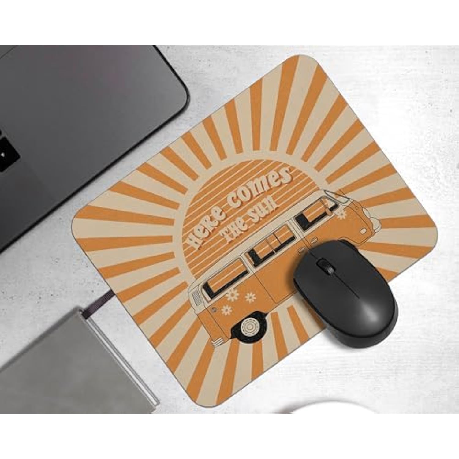 Boho Vw Bus Mouse Pad - Here Comes The Sun Mouse Pads For Desk, Hippie Gifts For Women, Mousepad With Non-Slip Rubber Base For Laptop Computer Keyboard Desktop (9.5×7.9 Inch)