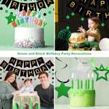Birthday Decorations, Happy Birthday Banner With Honeycomb Balls, Star Hanging Swirl Streamer, Circle Dot Garland, Happy Birthday Party Decorations For Women Men Boys Girls (Green & Black)