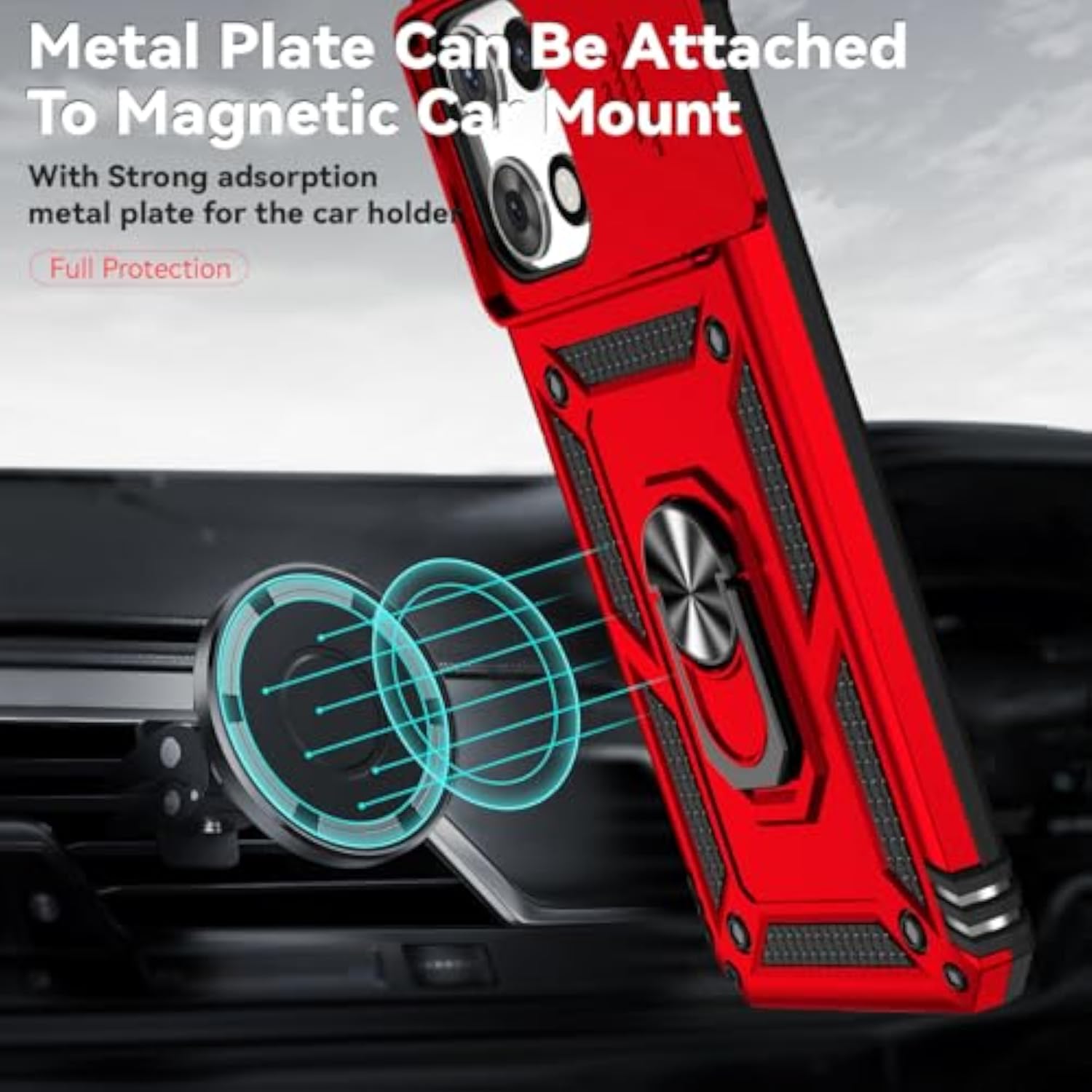 Motorola Moto G 2025 / Moto G 2026 / Moto G Play 2026 Case with Slide Camera Cover HD Screen Protector, Military Grade 16ft Drop Tested Ring Holder Kickstand Protective Phone Case, Red