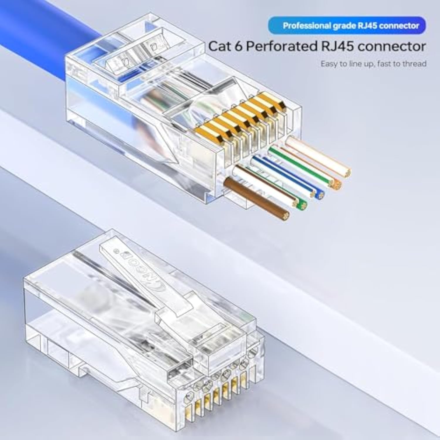 Cat6 Rj45 Pass Through Connector, Ethernet Cat 6 Cat5E Rj-45 Ends With Gold Pl