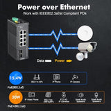 8 Port Gigabit Poe Industrial Din-Rail Ethernet Switch Managed, 2 Sfp Ports, Ieee802.Af/At 96W Poe+ Power, Web L2+ Managed Ip40 Network Switch (-40 To 185°F), With Power Supply