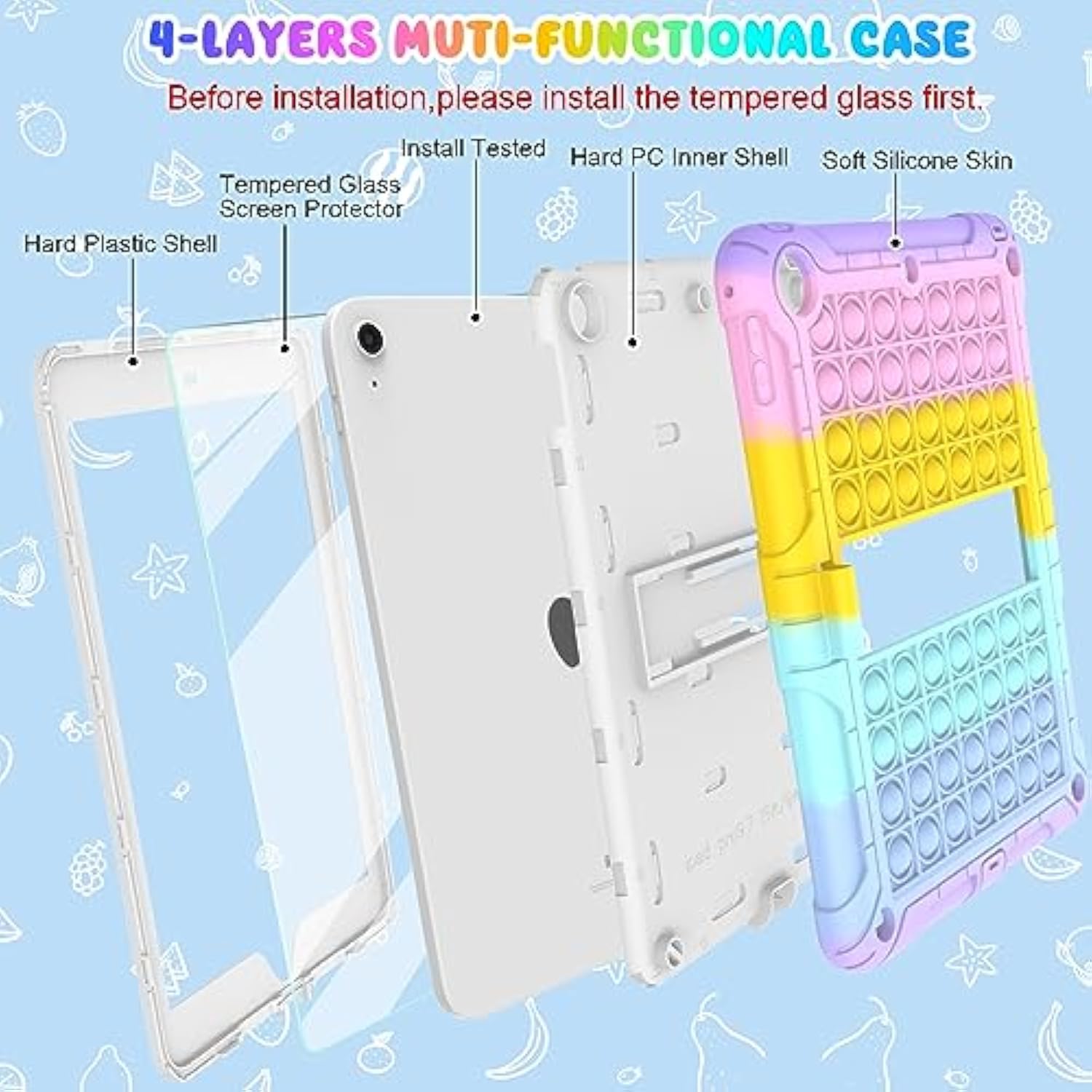 Ipad 5Th/6Th Generation Case Pink Purple For Kids Girls With Glass Screen Prot