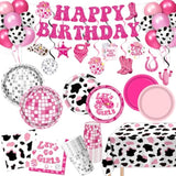 131PCS Cowgirl Birthday Party Supplies Set, Plates, Napkins, Cups & Decor for 24 Guests