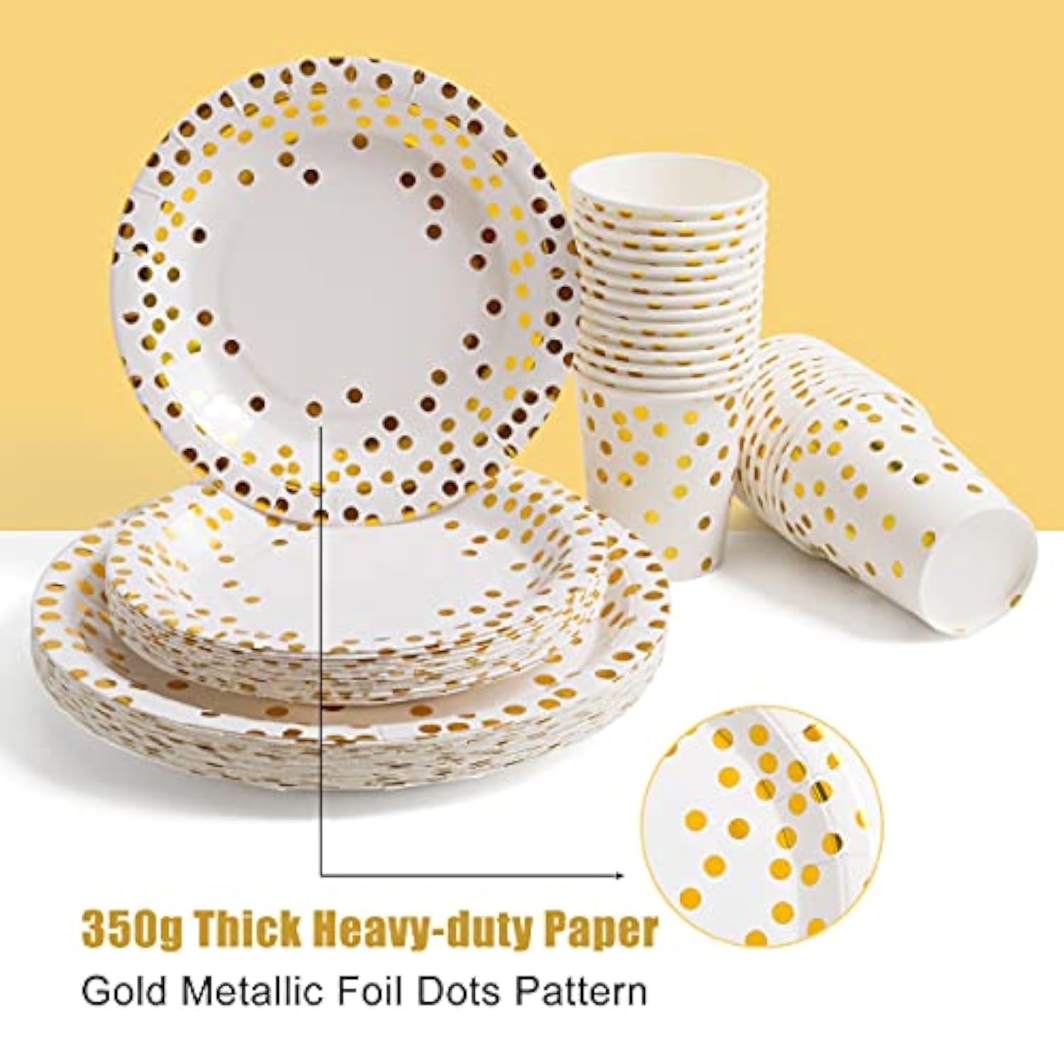 175 Piece Gold Party Supplies Set Serves 25 - Gold Paper Plates Napkins Cups With Gold Plastic Silverware Sets For Wedding Bridal Shower Baby Shower Holiday Parties