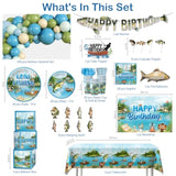Fishing Birthday Party Decorations, All-In-1 Supplies Pack, Includes 20 Fishing Theme Tableware, Backdrop Tablecloth Balloon Kit For Fish Birthday Party Decorations