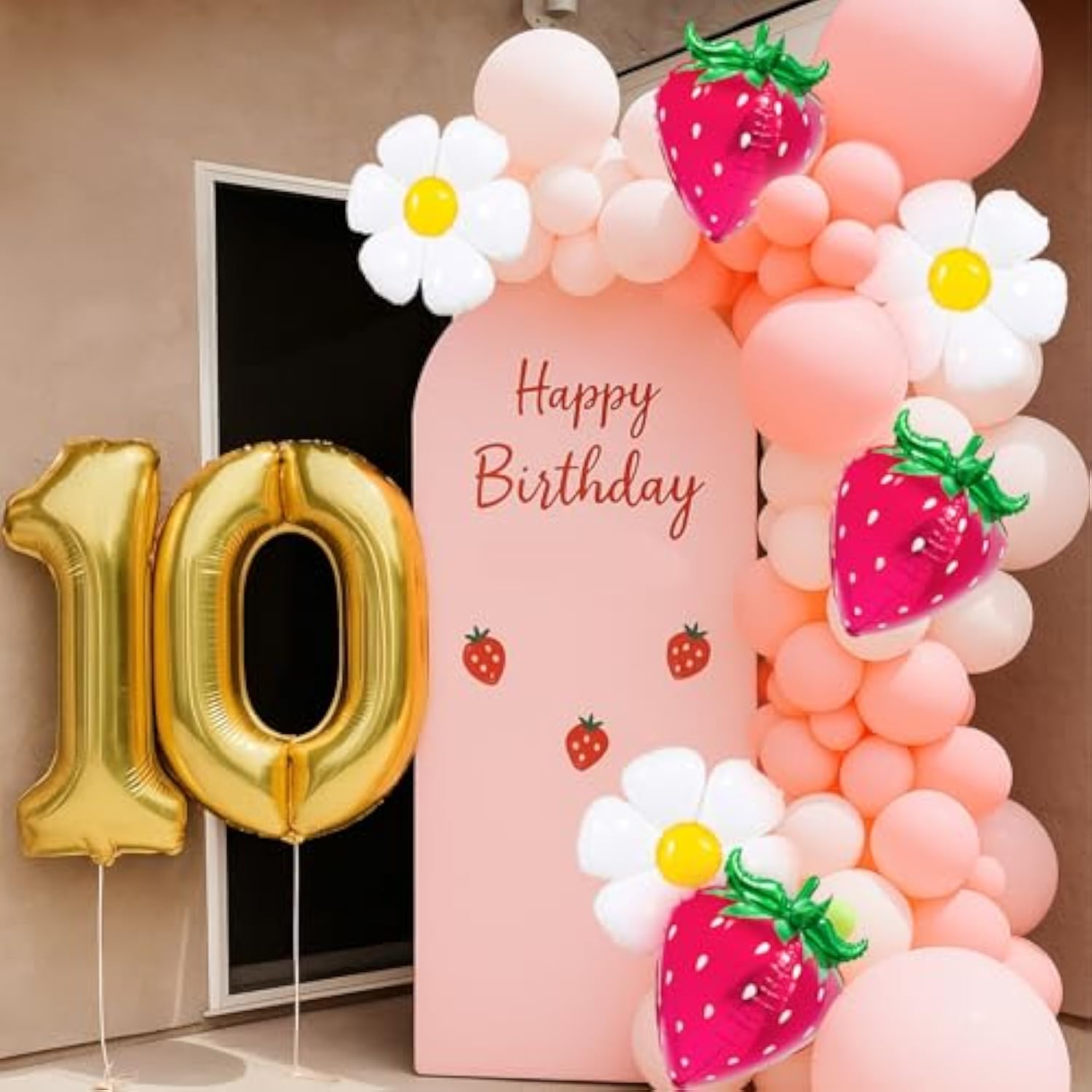 6Pcs 4D Pink Strawberry Balloon Flower Balloon For Strawberry Birthday Party Decorations Fruit Birthday Party Decor Spring Summer Party Picnic Parties Baby Shower Wedding Party Decoration