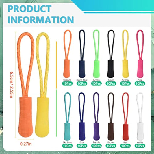 120Pcs 12 Color Colorful Zipper Pulls Nylon Cord Zipper Tag Extension