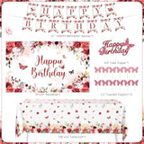 Birthday Decorations Party Pack For Women Girls Burgundy Birthday Party Supplies For Her Red Flower Backdrop Burgundy Rose Gold Balloon Arch Kit Banner Floral Tablecloth Butterfly Cupcake Toppers