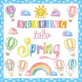 39Pcs Spring Bulletin Board Decorations Soaring Into Spring Classroom Bulletin Board Set Hot Air Balloon Rainbow Paper Cutouts For Classroom School Office Home Nursery Chalkboard Door Wall Decor