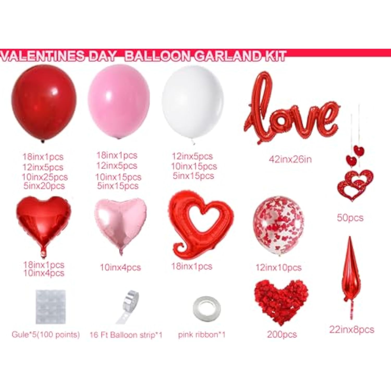 156Pcs Valentines Day Balloon Arch Garland Kit With Pink White Red Con