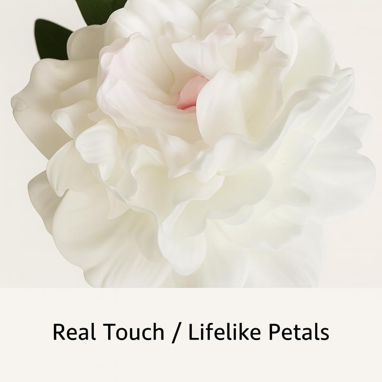Artificial Peony Flowers 1-Pack White In Glass Vase With Faux Water - Real Touch Faux Flowers For Home Decor, Table Centerpieces