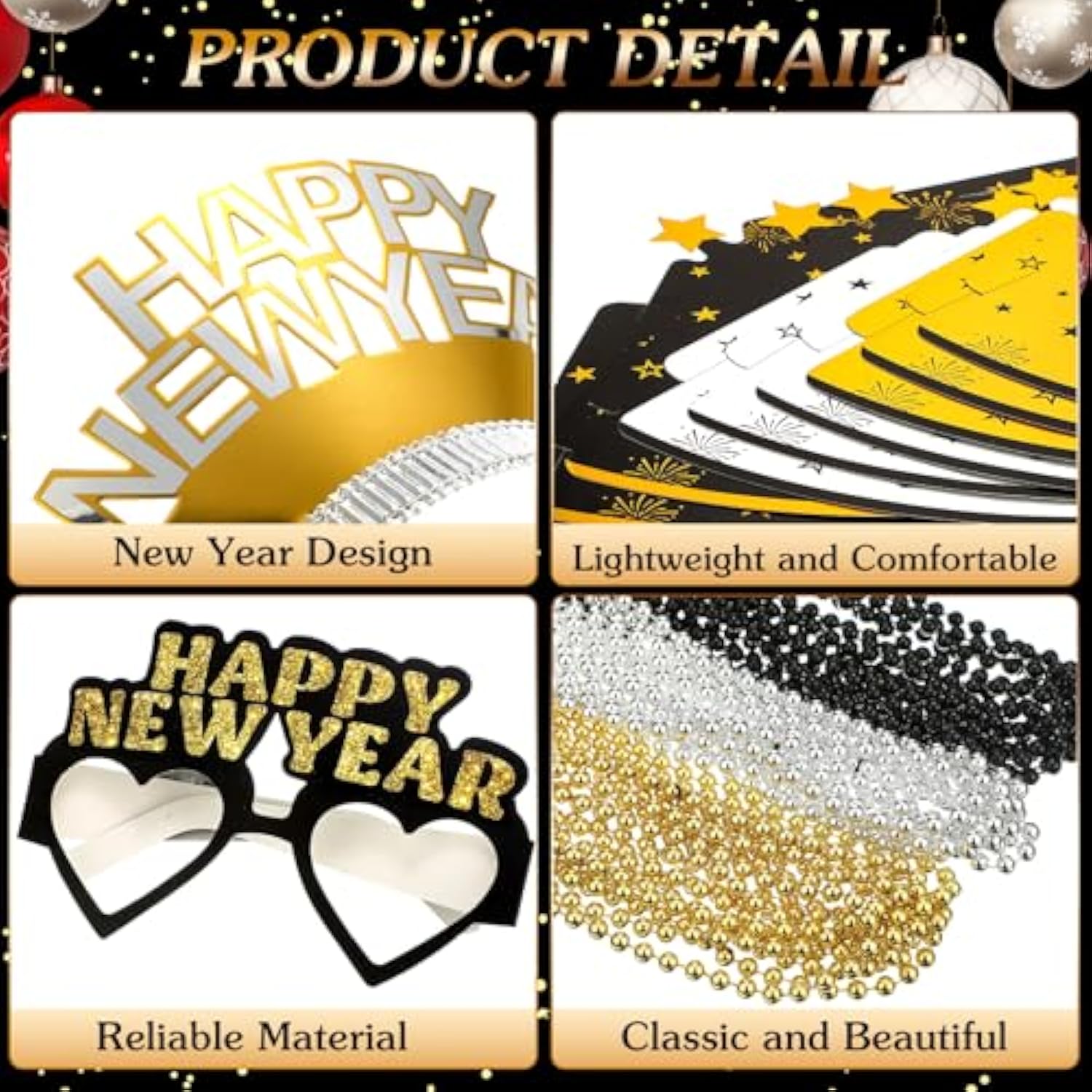 288 Pcs 2025 New Year Party Kit with Crowns, Glasses, Hats, Noisemakers, and Necklaces