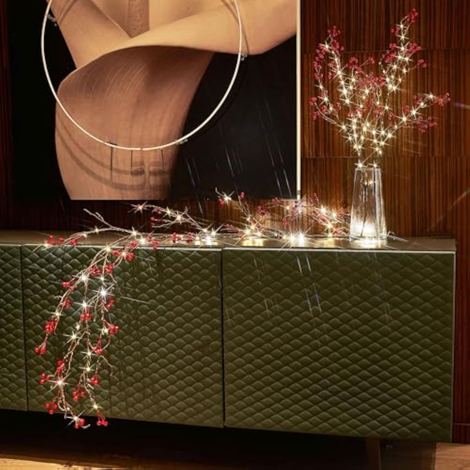 Red Berry Branches With Lights 32In Battery Operated And Usb Plug In, Lighted Willow Branches With Timer 80 Led Fairy Li