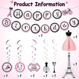 Paris Birthday Party Decorations Set, Eiffel Tower Themed Decoration For Oh La La Baby Shower, Paris Banner Honeycomb Centerpiece Cutout Hanging Swirl Decoration For Theme Party Supplies