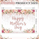 Rose Gold Happy Mother'S Day Backdrop Floral Glitter Dots Thanks Mom Background Mother'S Day Party Decorations Banner Photo Studio Props (7X5Ft)