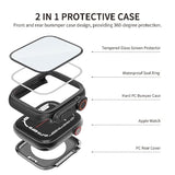 2 In 1 Waterproof Case Compatible For Apple Watch 44Mm Se3/Se2/Se Series 6/5/4 Screen Protector (Ultra Style Design) Iwatch Tempered Glass Protective Pc Back Cover Accessories, Black