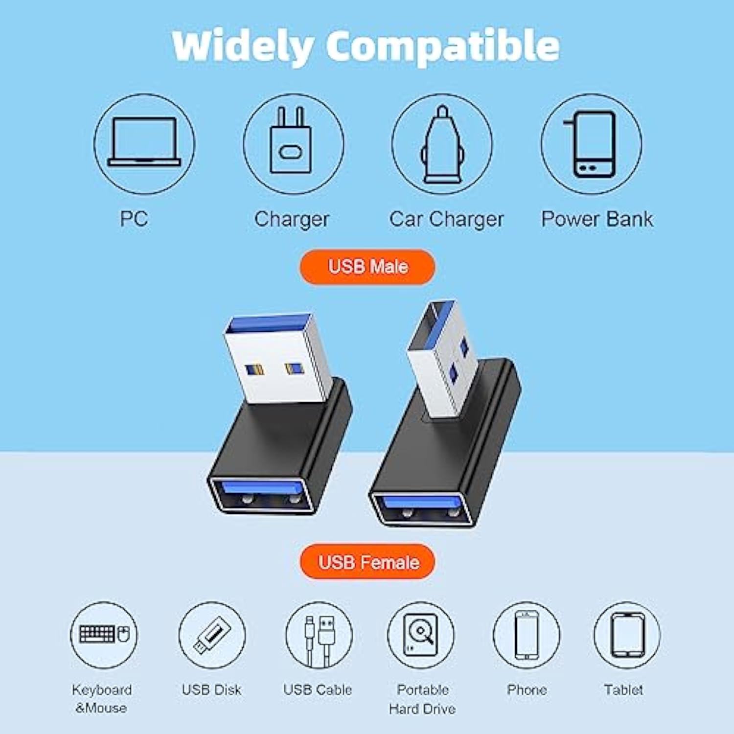 90 Degree Usb 3.0 Adapter 4 Pack, Up And Down Angle, Left And Right Angle Usb