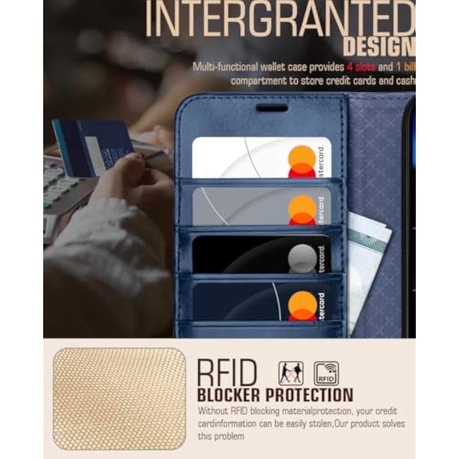 Pixel 9 Pro XL Wallet Case, PU Leather Flip, RFID Blocking, Shockproof, Blue, 2024