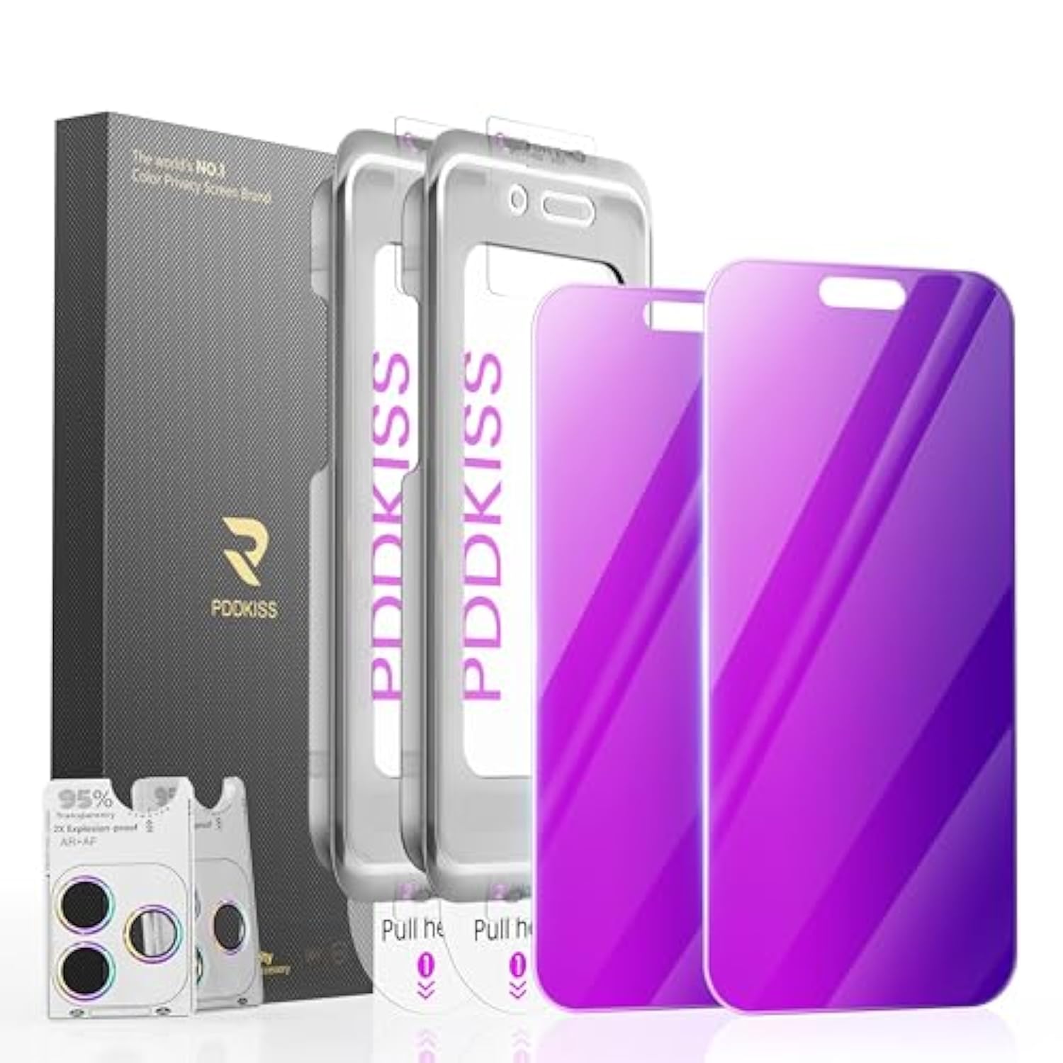 2 Pack Privacy Screen Protector For Iphone 17 Pro Max 6.9 Inch+ 2 Pack Camera Lens Protector, Purple Gradient Anti Spy Tempered Glass, Auto Alignment Kit