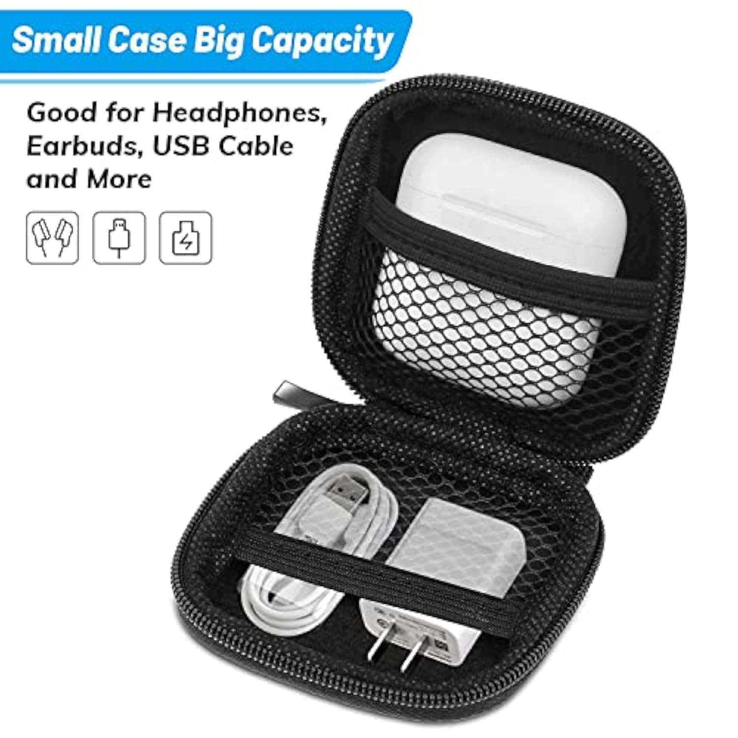 Earbud Case, Earphone Case Headphone Eva Earbud Holder With Stainless Steel Carabiner Cell Phone Accessories Organizer Mini Earbud Pouch For Wireless Earbuds, Bluetooth Headset, Sd Memory Card