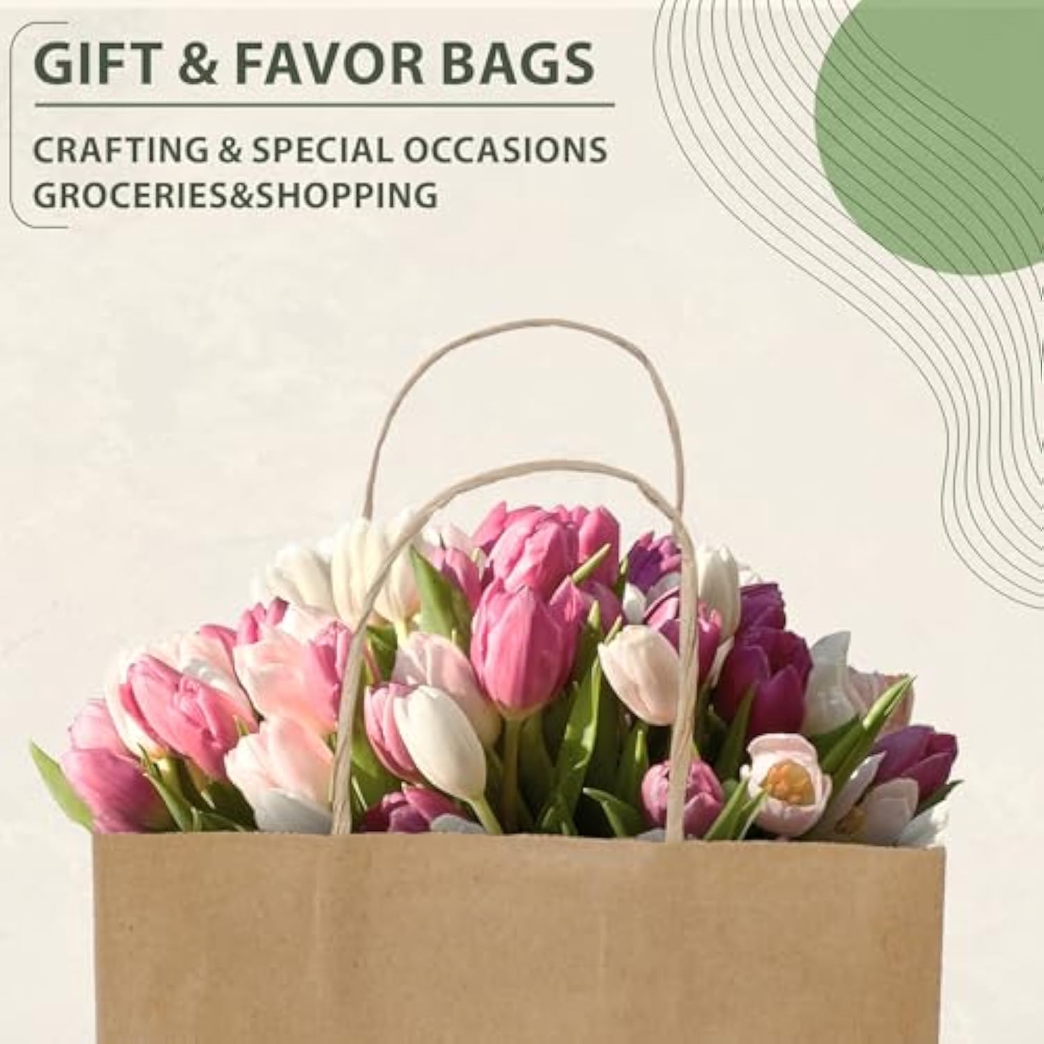 Ginkgo 100 Pcs Paper Gift Bags with Handles, Brown Paper Bags 8x4.25x10.25 Inch, Medium Size Bulk Kraft Bag for Party, Favor, Goodie, Grocery, Shopping