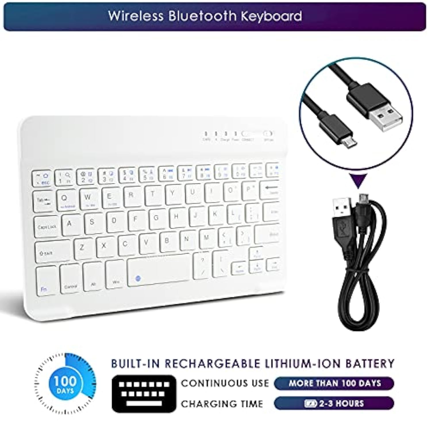 Universal 7-8 Inch Wireless Bluetooth Keyboard, Multi-Device Travel Portable U