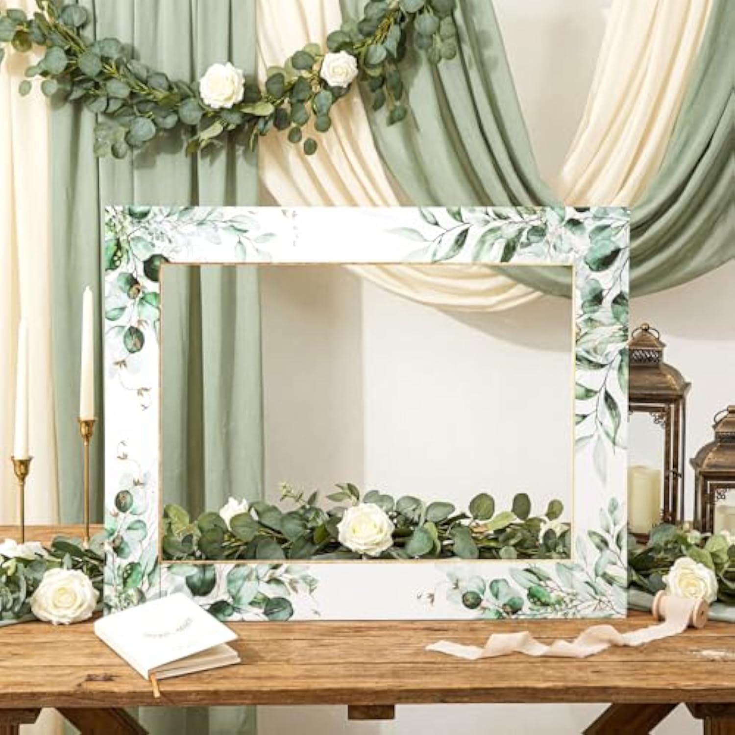 32 X 24 Inch Large Wedding Photo Booth Props Frame Diy Pvc Cutouts Photo Booth Selfie Frame For Wedding Bridal Shower Baby Shower Anniversary Party Supplies Decorations(Eucalyptus)