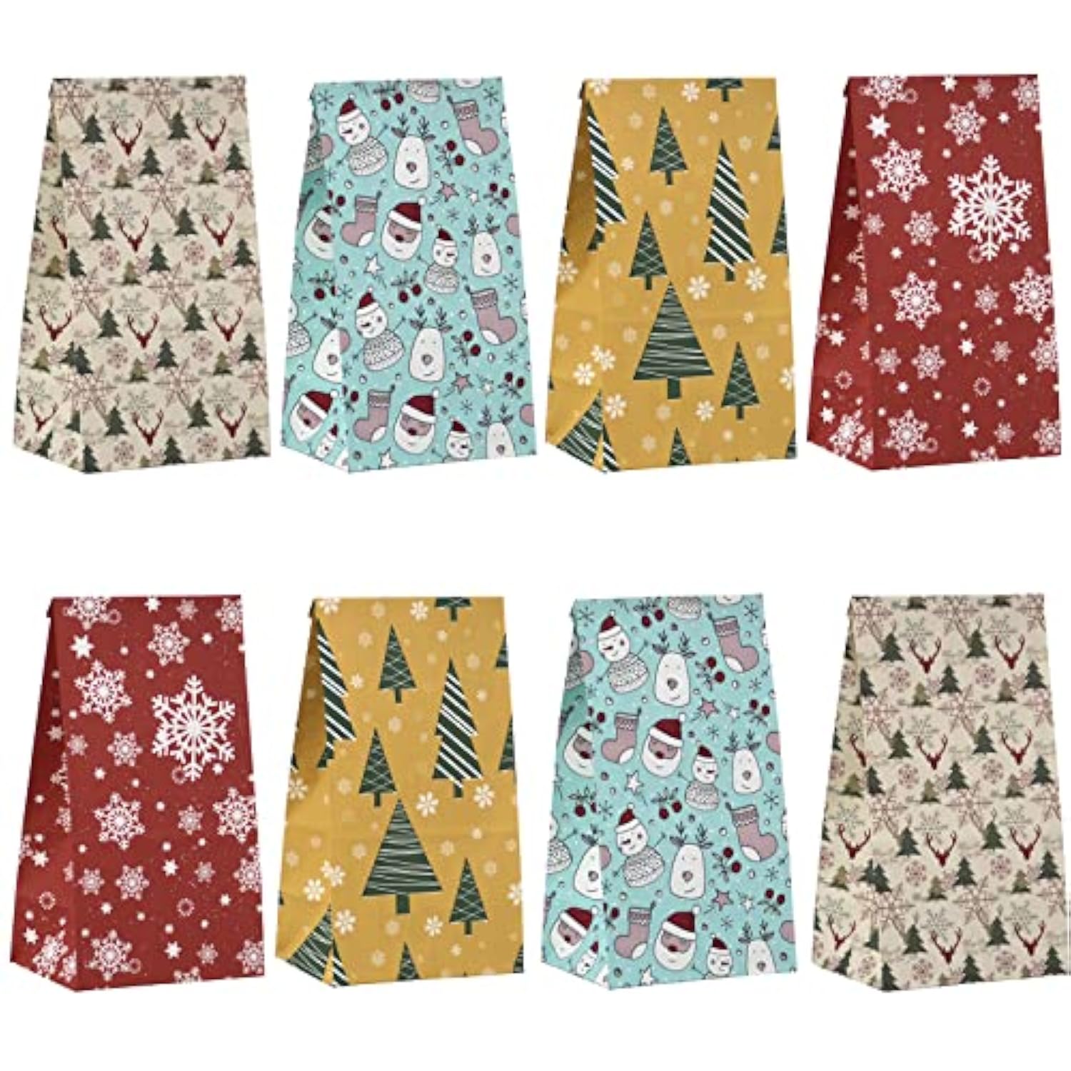 Christmas Treat Bags With Stickers, 24 Kraft Paper Goodie Bags, Holiday Party Favor Bags For Classroom, Kids Gift Wrapping & Winter Celebrations