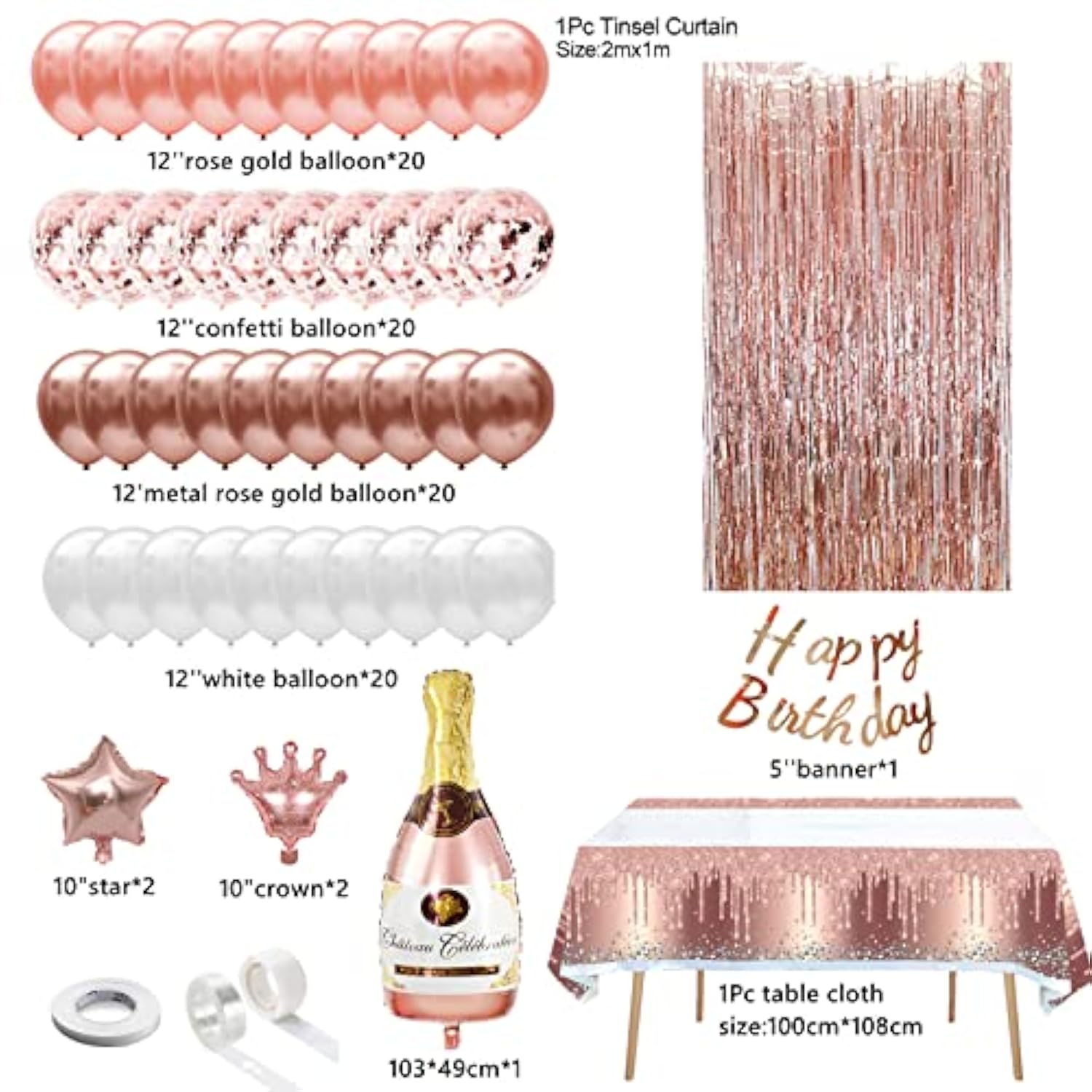 Rose Gold Birthday Party Decorations,Happy Birthday Banner,Fringe Curt