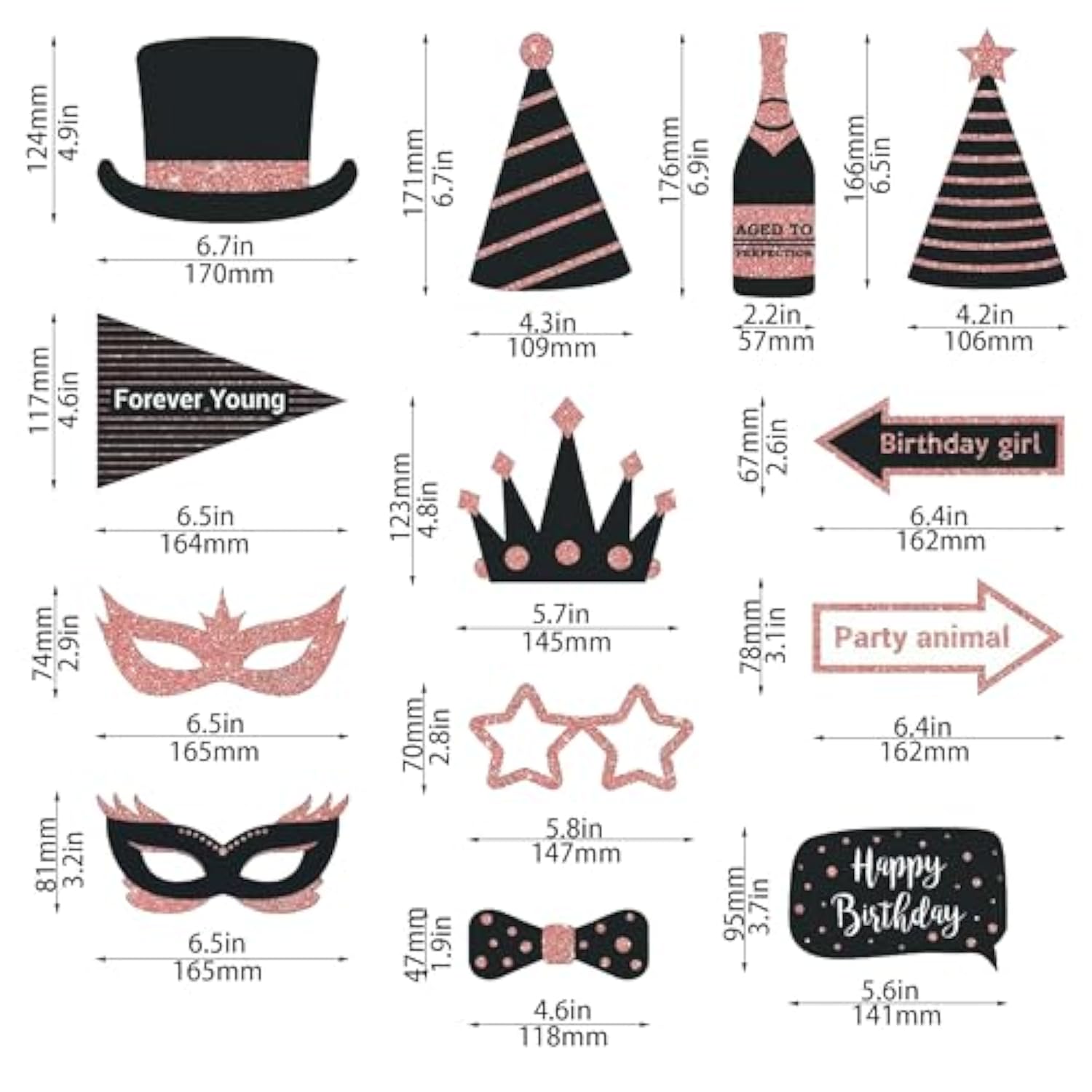 Party Birthday Photo Booth Props, 30Pcs Set Of Happy Birthday Selfie Party Supplies With Real Glitter Cute Bday Designs For Women Or Girls,Easy To Assemble(Rose Gold)