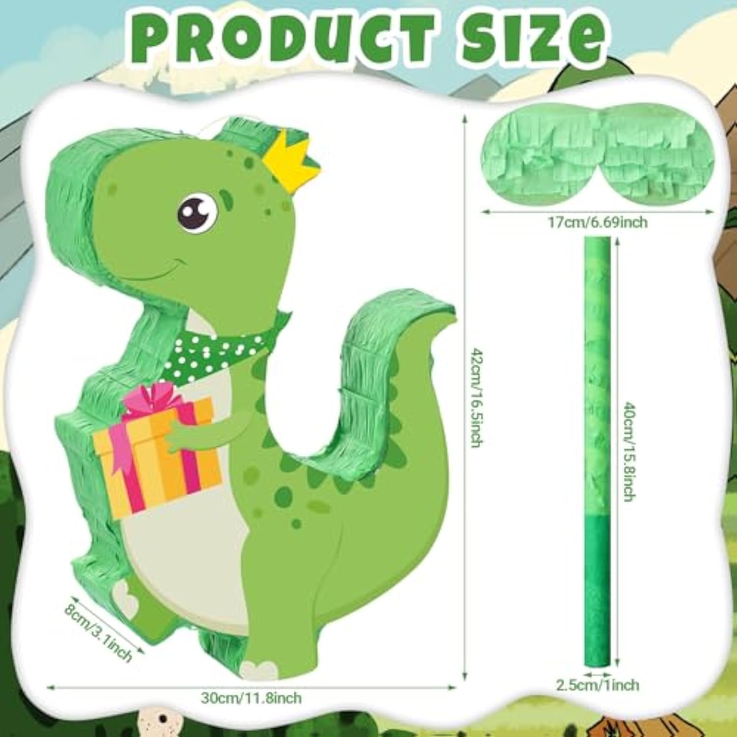 107 Pcs Dinosaur Birthday Party Favors Piñata Set Dino Decoration 16.5 X 11.8 X 3.1 Inch Dinosaur Birthday Piñata With Stick Blindfold For Party Favors(Green,Lovely)