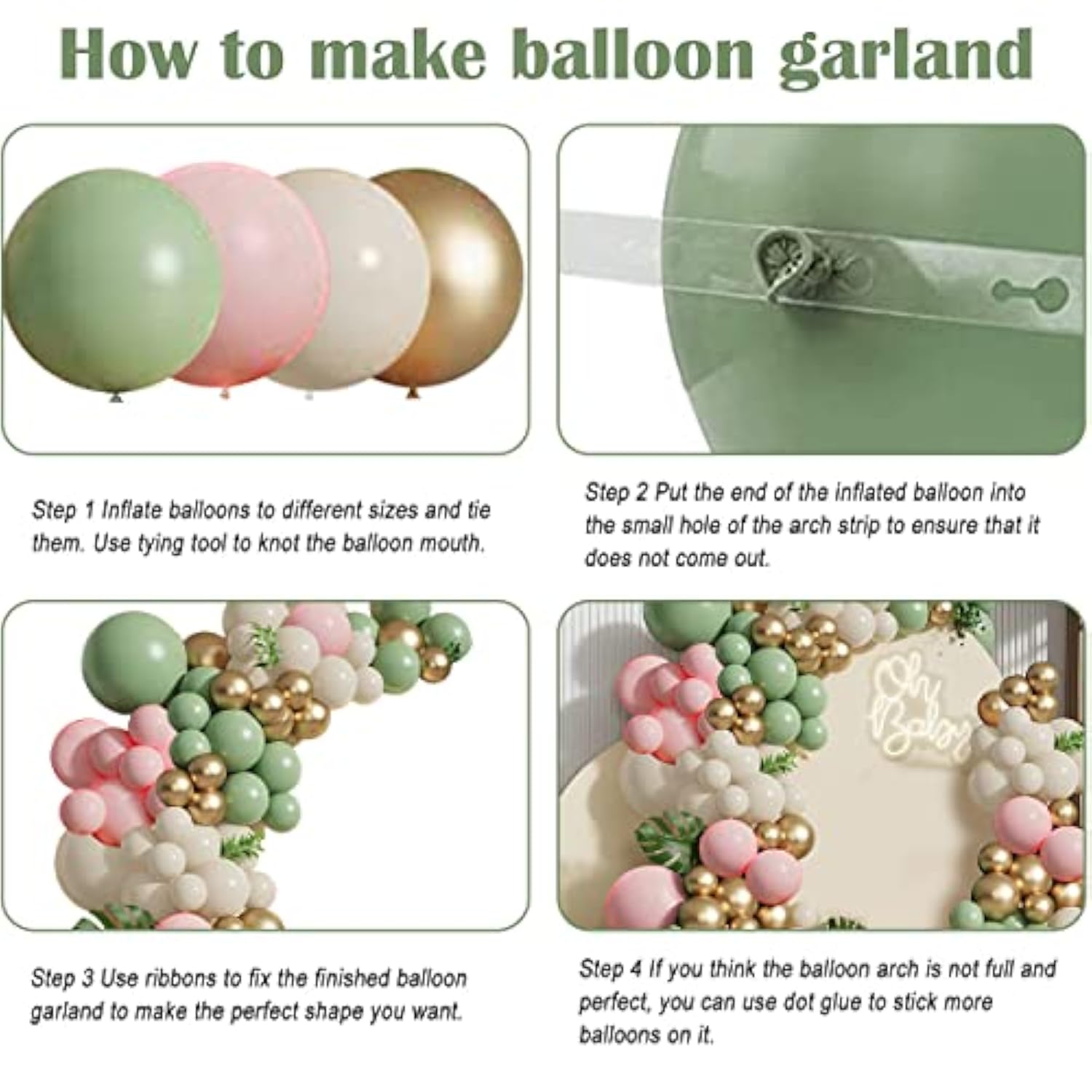 Sage Green Pink Balloon Garland Kit, 133pcs Blush Olive Gold Balloons for Party