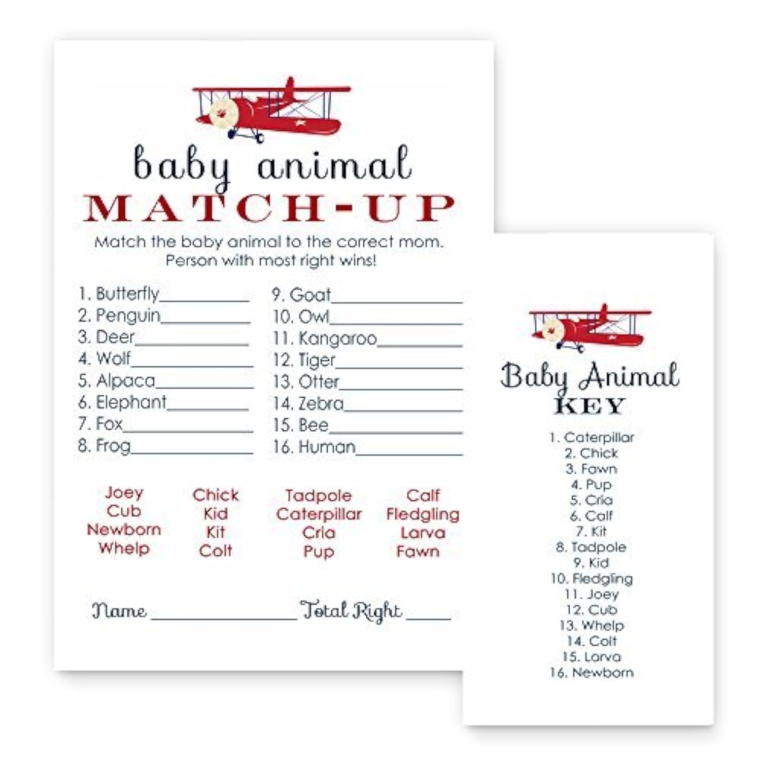 Airplane Baby Shower Games For Boys - Guess The Baby Animal Activity - Fun Gender Reveal Game For Guests - Red And Blue Theme Favors - 25 Pack