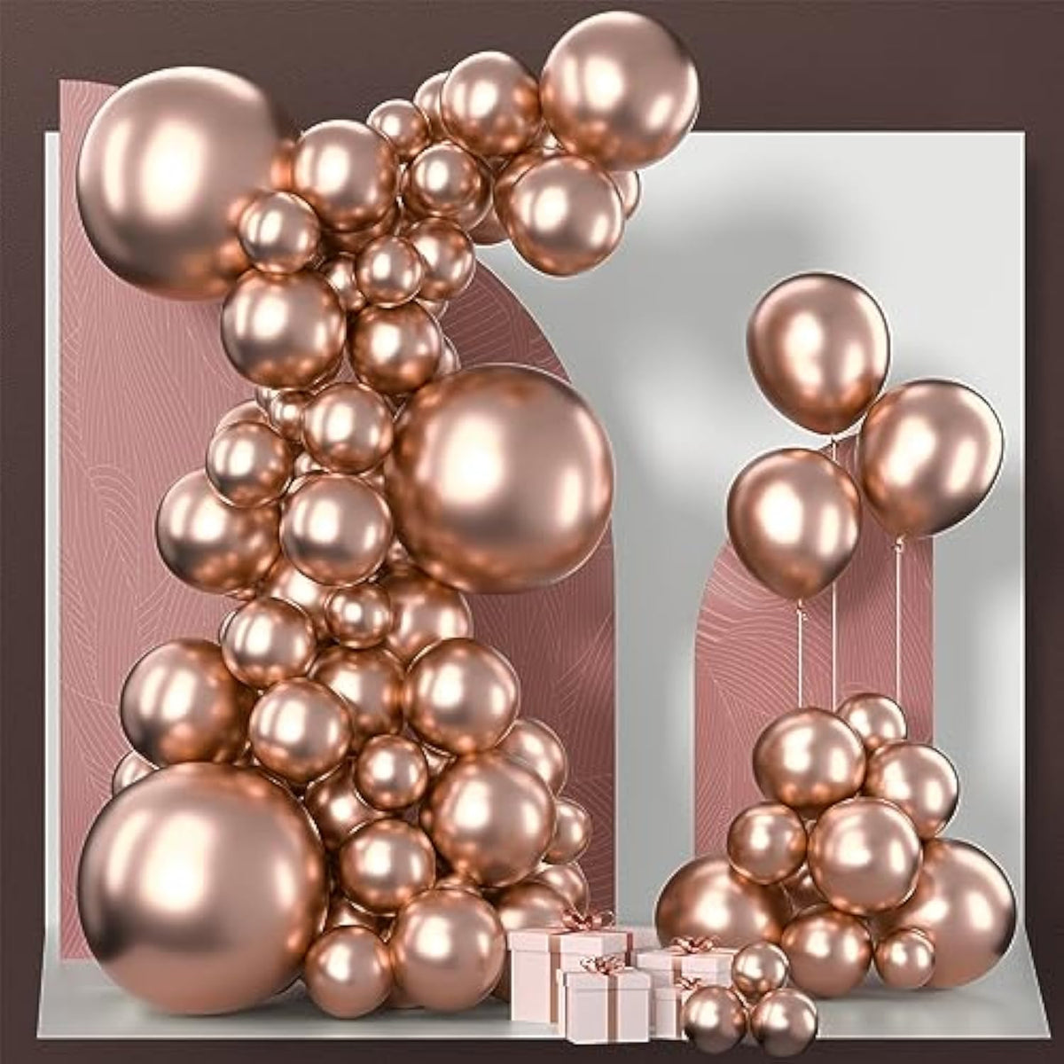 100 Rose Gold Balloons in Mixed Sizes – Chrome Balloon Garland Kit for Parties & Events