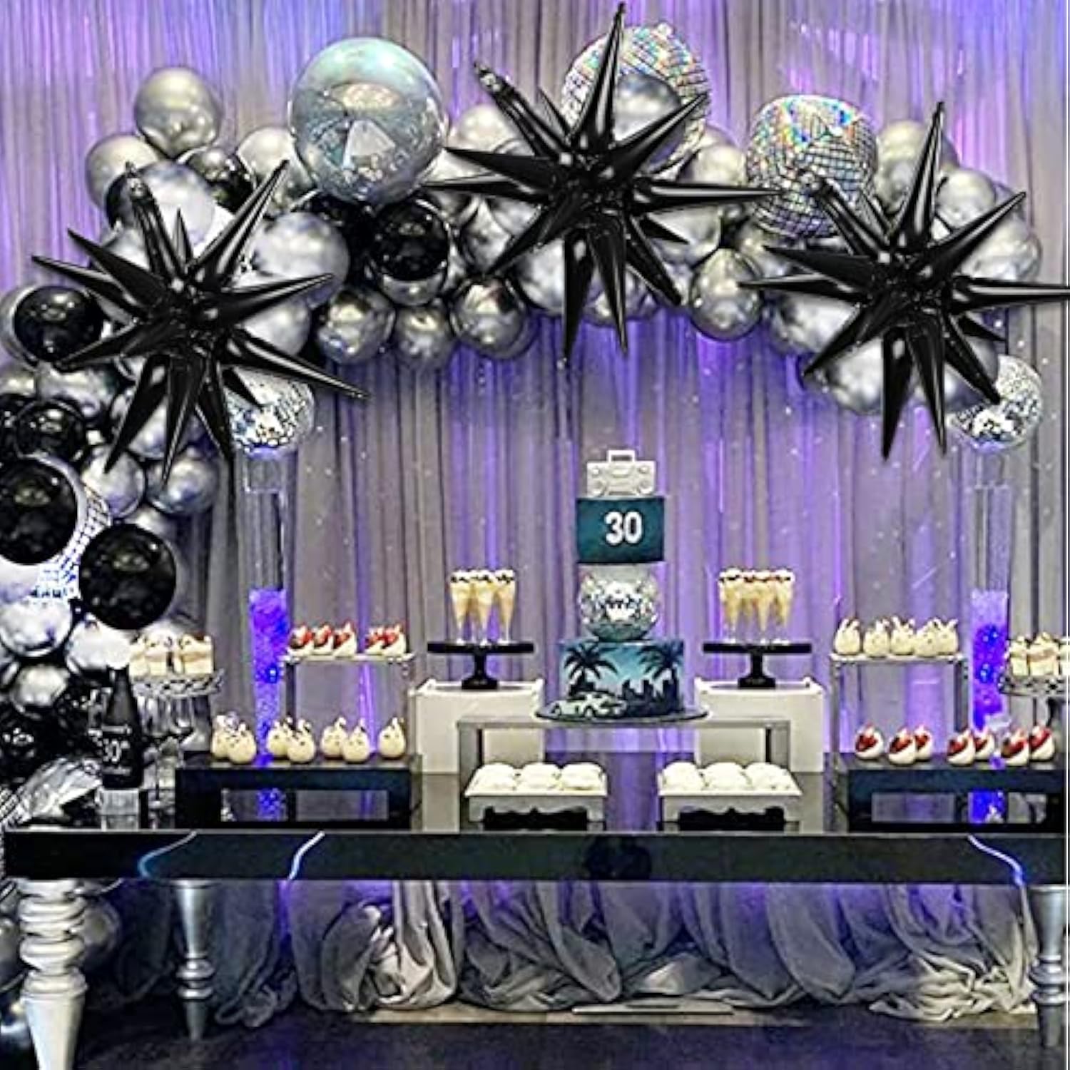 5Pc Black Star Foil Balloons 22In Graduation Birthday Party Decor