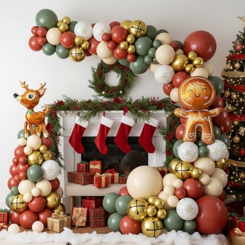 Christmas Balloon Arch for Retro Xmas Holiday Party Decorations