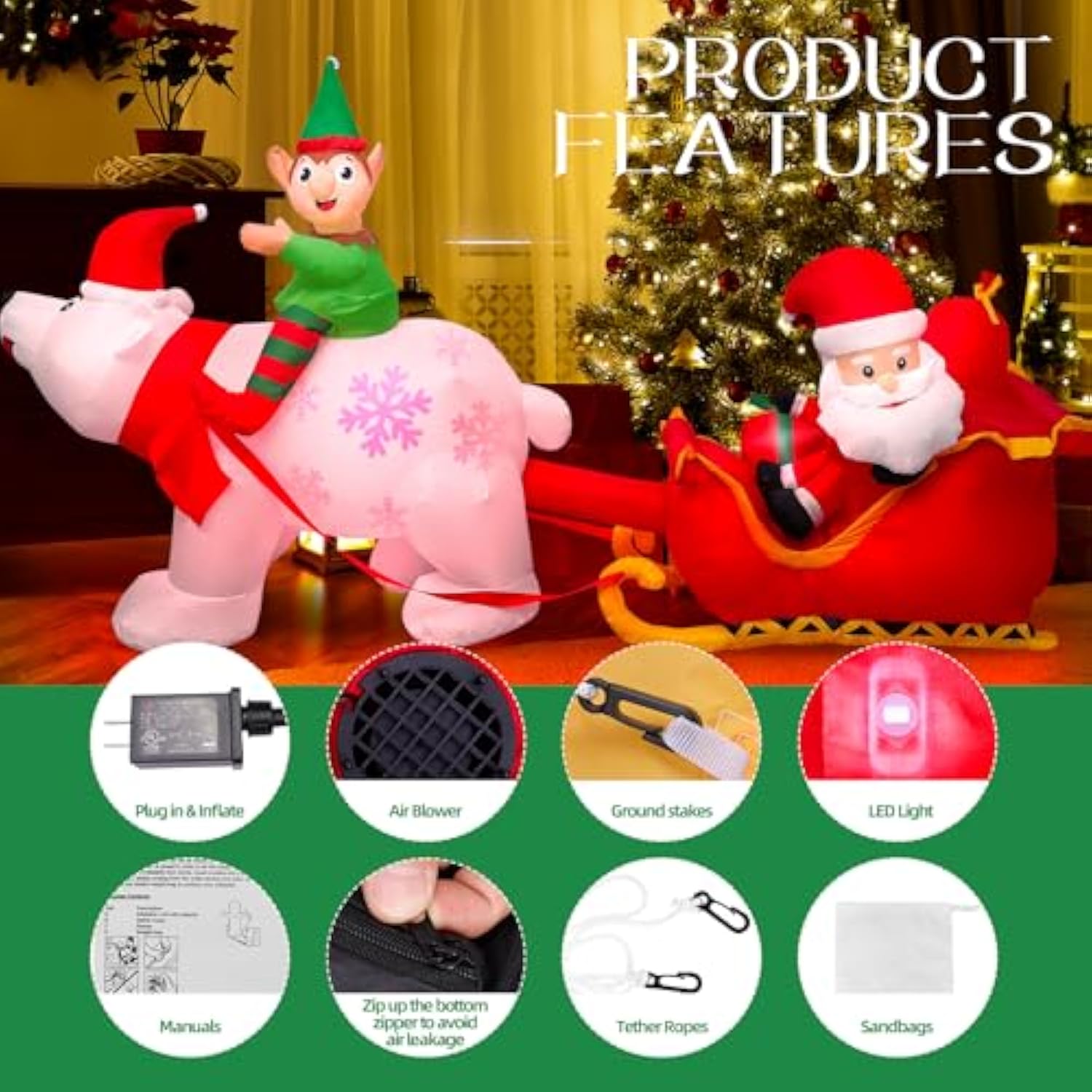 9.5Ft Christmas Inflatables Outdoors Decorations Santa Claus On Sleigh Leds Build-In Blow Up Christmas Yard Inflatable D