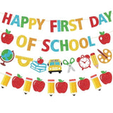 4 Pcs Pre-Strung Happy First Day Of School Banners, Back To School Banners Decorations Apples Pencils Flag For Welcome Back To School Decorteachers Classroom Party Supplies Photo Props