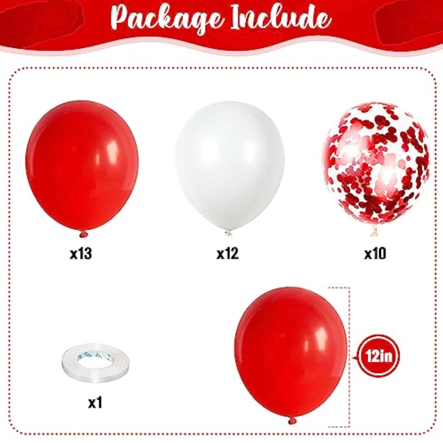 Red White Balloons Set, 35 Pack 12 Inch Red White Confetti Latex Ballo