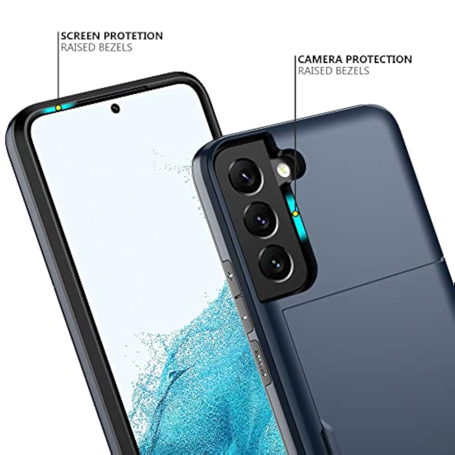 For Samsung S22 Plus Case With Card Holder 5G 6.6 Inch Slim Dual Layer Heavy Duty Protective Wallet Case For Galaxy S22 Plus (Blue)