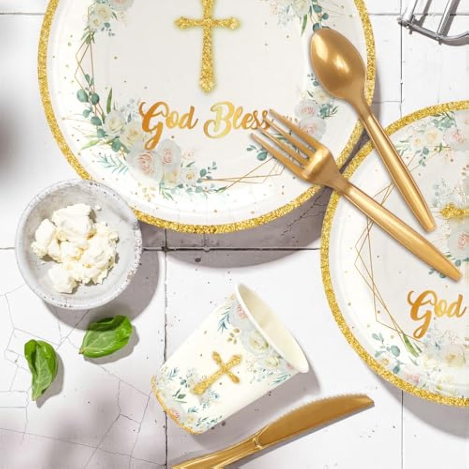 168Pcs Baptism Decorations Paper Plates, God Bless Disposable Paper Plates And Napkins Cups First Communion Table Set For 24 Guests Baby Shower Kids Birthday Party Supplies For Girls Boys