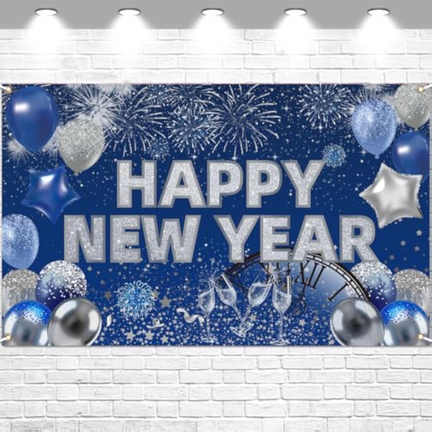 Happy New Year 2026 Blue Backdrop Banner for Party and Photo Booth Decor
