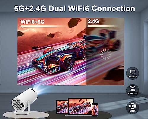 Mini Portable Projector - 4K & 1080P Support, Wifi6 & Bluetooth 5.4, Auto Horizontal Correction, 180 Rotatable, Outdoor Movie Compatible With Phone